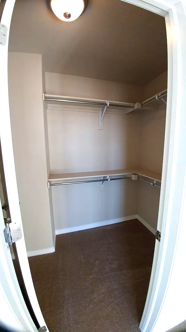 Walk-in closet with dual hanging rods and shelving