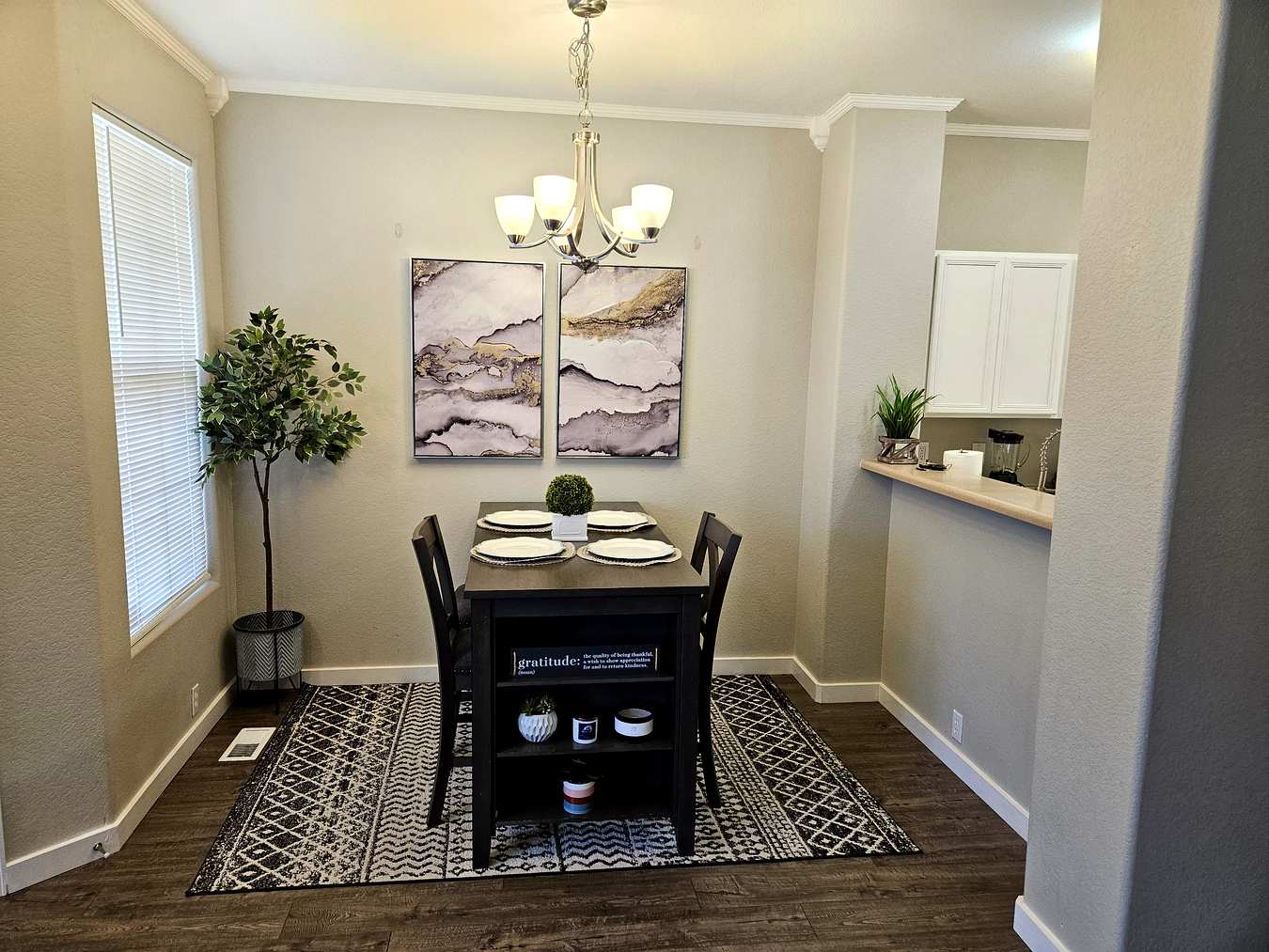 Dining room with chandelier